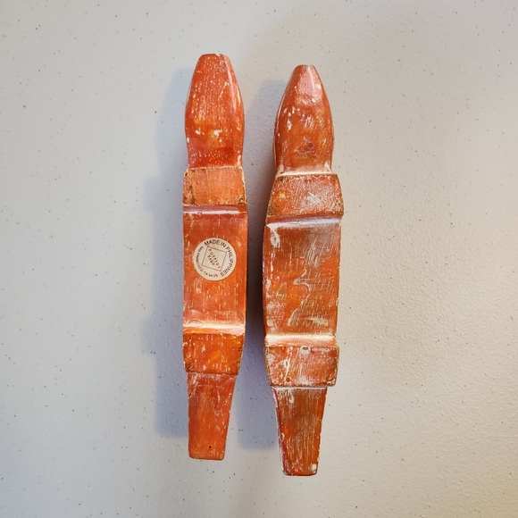 Vintage Pottery Barn Boho Whitewashed Orange Figural Lizard Wood Candle Holders - Picture 6 of 8